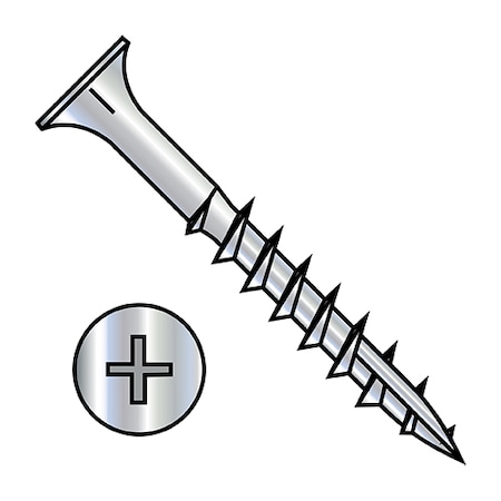 Zoro Select Wood Screw, #8, 2-3/4 in, Zinc Plated Carbon Steel Flat Head Phillips Drive, 2000 PK 0844DPF17