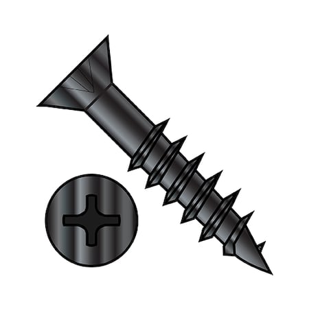 Zoro Select Wood Screw, #8, 2 in, Black Oxide Steel Flat Head Phillips Drive, 3500 PK 0832DPFDB