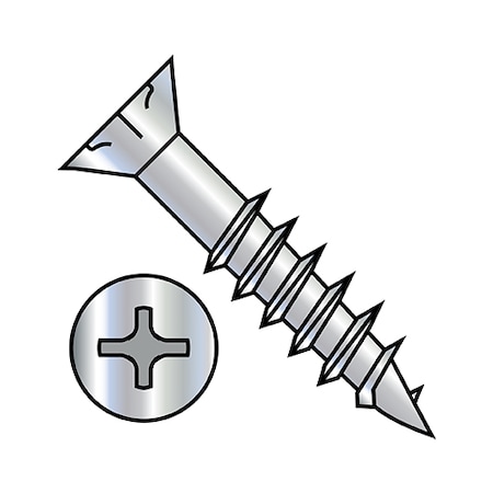 Zoro Select Wood Screw, #8, 1-5/8 in, Zinc Plated Steel Flat Head Phillips Drive, 5000 PK 0826DPFND