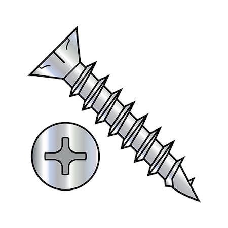 Zoro Select Wood Screw, #8, 3/4 in, Zinc Plated Steel Flat Head Phillips Drive, 10500 PK 0812DPFND