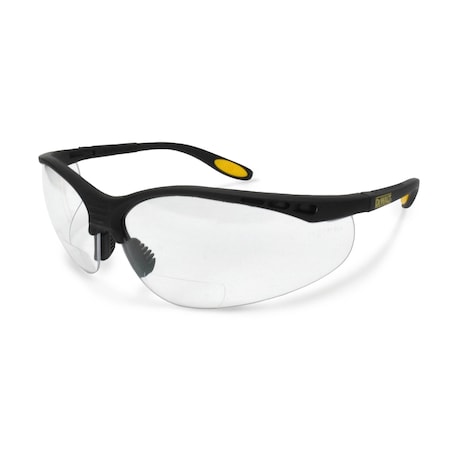 Dewalt Reader Safety Glasses, Black Wraparound Frame, 2.0 Diopter, Clear Lens, Anti-Scratch Coating DPG59-120D