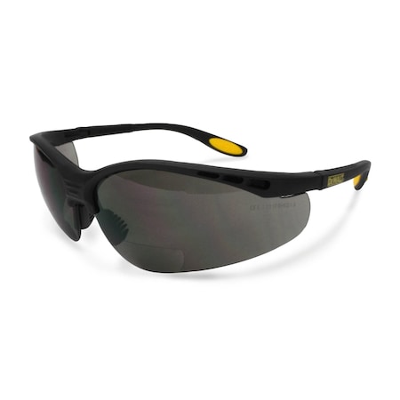 Dewalt Reader Safety Glasses, Black Wraparound Frame, 2.5 Diopter, Smoke Lens, Anti-Scratch Coating DPG59-225D