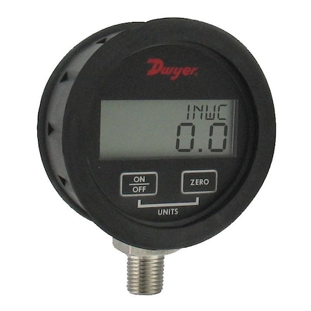 Dwyer Instruments Digital Industrial Pressure Gauge, -30 to 0 to 100 psi, 3 in Dial, 1/4 in NPT, ABS Case Material DPGW-12