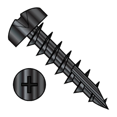 Zoro Select Wood Screw, #12, 3/4 in, Black Oxide Steel Pan Head Phillips Drive, 3000 PK 1212DPP17B
