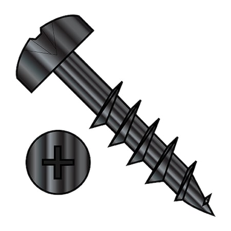 Zoro Select Wood Screw, #8, 1-1/4 in, Black Oxide Steel Pan Head Phillips Drive, 5500 PK 0820DPPDB