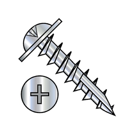Zoro Select Wood Screw, #8, 3/4 in, Nickel Steel Round Head Phillips Drive, 8000 PK 0812DPRW17DN