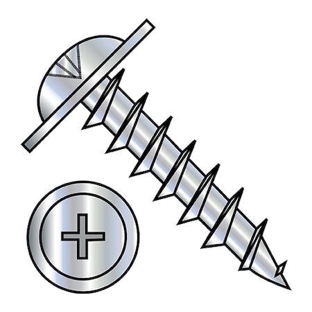 Zoro Select Wood Screw, #8, 1 in, Zinc Plated Steel Flange Round Head Phillips Drive, 7000 PK 0816DPRWD10