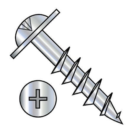Zoro Select Wood Screw, #8, 2-1/2 in, Zinc Plated Steel Flange Round Head Phillips Drive, 3000 PK 0840DPRWD