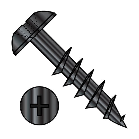 Zoro Select Wood Screw, #8, 1-1/2 in, Black Steel Truss Head Phillips Drive, 5500 PK 0824DPTDB