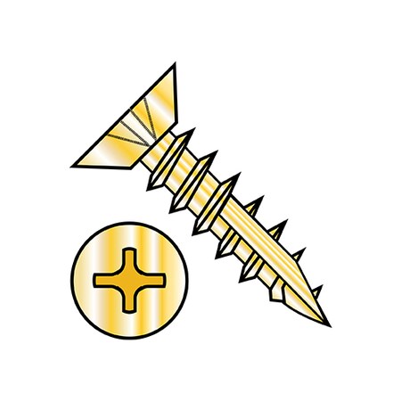 Zoro Select Wood Screw, #6, 1/2 in, Plain Brass Flat Head Phillips Drive, 10000 PK 0608DPU17DBB