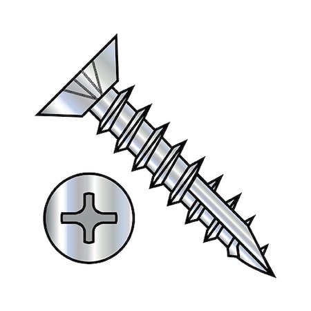 Zoro Select Wood Screw, #7, 5/8 in, Zinc Plated Carbon Steel Flat Head Phillips Drive, 10000 PK 0710DPU17D