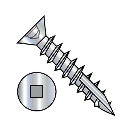 Zoro Select Wood Screw, #8, 1 in, Zinc Plated Steel Flat Head Square Drive, 10500 PK 0816DQF17D