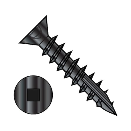 Zoro Select Wood Screw, #6, 5/8 in, Black Steel Flat Head Square Drive, 9000 PK 0610DQF17NNB