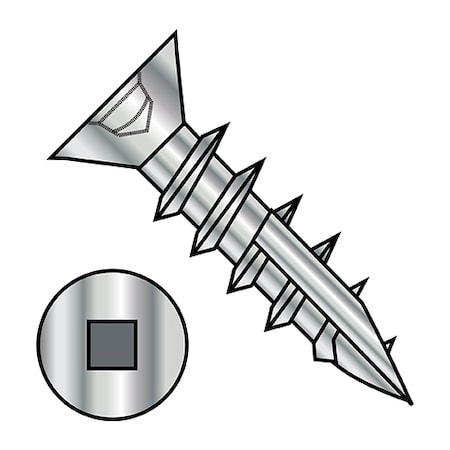 Zoro Select Wood Screw, #2, 1/2 in, Nickel Steel Flat Head Square Drive, 10000 PK 0608DQF17NNN