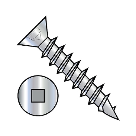 Zoro Select Wood Screw, #8, 1 in, Zinc Plated Steel Flat Head Square Drive, 10500 PK 0816DQFD