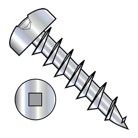 Zoro Select Wood Screw, #8, 1 in, Zinc Plated Steel Pan Head Square Drive, 10000 PK 0816DQPD