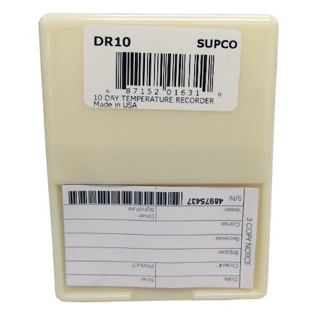 Supco Disposable Temp Recorder, 10 Day DR10