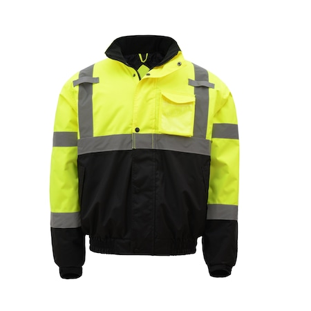 Gss Safety Hi-Vis Bomber Jacket, PU Coated Shell, Class 3 Lime/Black, XLT 8001-TALL XL