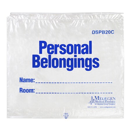 Medegen Medical Products Patient Blngng Bag, 20x18x3", Clr/Bl, PK250 DSPB20C
