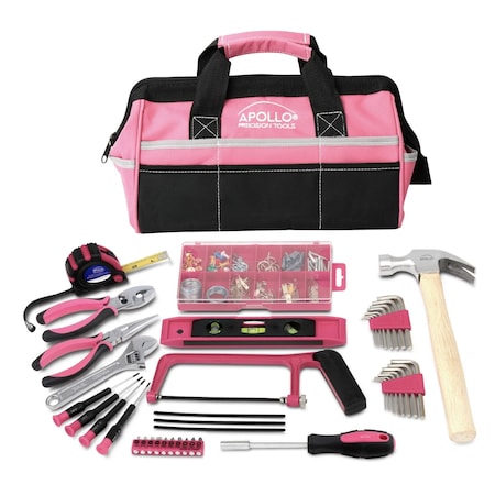 Apollo Tools 201 Piece Household Tool Kit in a Soft-Sided Tool Bag- Pink DT0020P