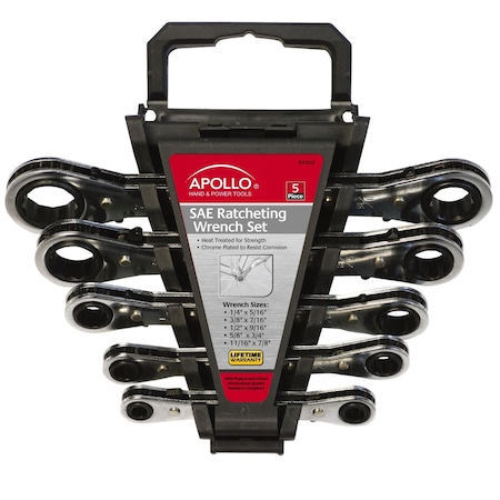 Apollo Tools 5 Piece SAE Ratcheting Wrench Set DT1212