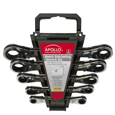 Apollo Tools 5 Piece Ratcheting Wrench Set-Metric DT1213
