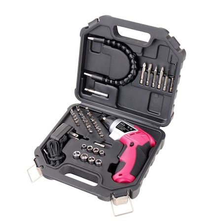 Apollo Tools 3.6V Lithium-Ion Rechargeable Screwdriver with 45 Piece Accessory Set- Pink DT4944P