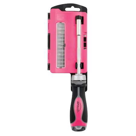 Apollo Tools Ratcheting Screwdriver Set, 13 In 1, Pink DT5021P
