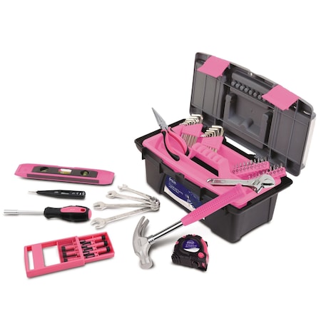 Apollo Tools 53 Piece Household Tool Kit with Tool Box Pink DT9773P