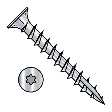 Zoro Select Wood Screw, #8, 1 in, Zinc Plated Steel Flat Head Torx Drive, 8000 PK 0816DTF17D