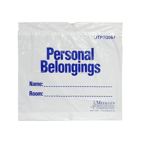 Medegen Medical Products Patient Belngng Bag, 20x18x3, Wht/Bl, PK250 DTPB20W