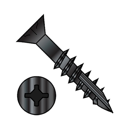 Zoro Select Wood Screw, #8, 1-3/4 in, Black Steel Flat Head Square Drive, 5500 PK 0828DXF17DB