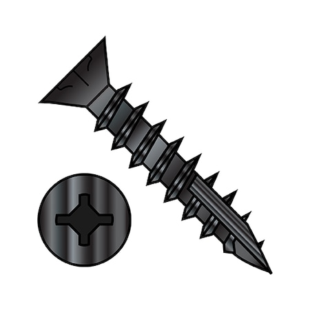 Zoro Select Wood Screw, #8, 1 in, Black Steel Flat Head Square Drive, 10000 PK 0816DXF17DB