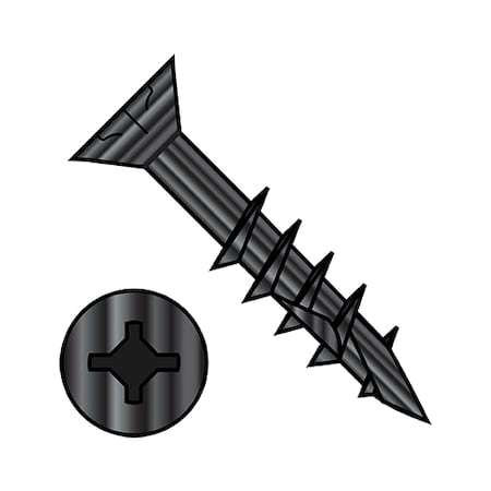 Zoro Select Wood Screw, #8, 2 in, Black Steel Flat Head Phillips Drive, 4000 PK 0832DXF217DB