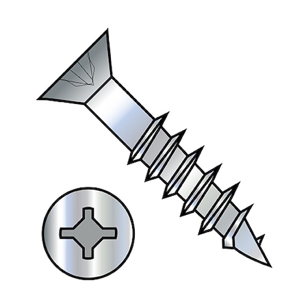 Zoro Select Wood Screw, #8, 3 in, Zinc Plated Steel Flat Head Phillips Drive, 1600 PK 0848DXFD