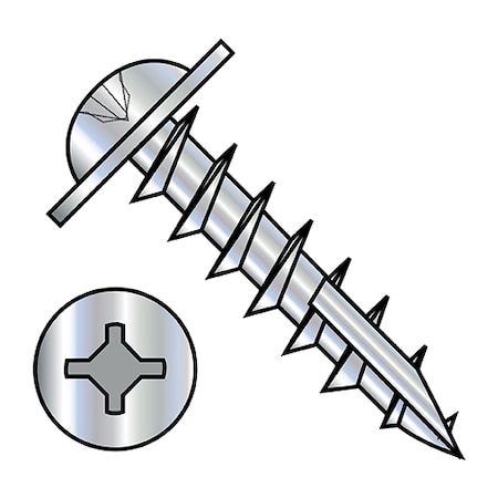 Zoro Select Wood Screw, #8, 1 in, Zinc Plated Stainless Steel Round Head Square Drive, 4000 PK 0816DXRW17