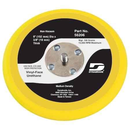 Dynabrade Non-Vacuum Disc Pad, Vinyl-Face, 6" Diamet DYB56206