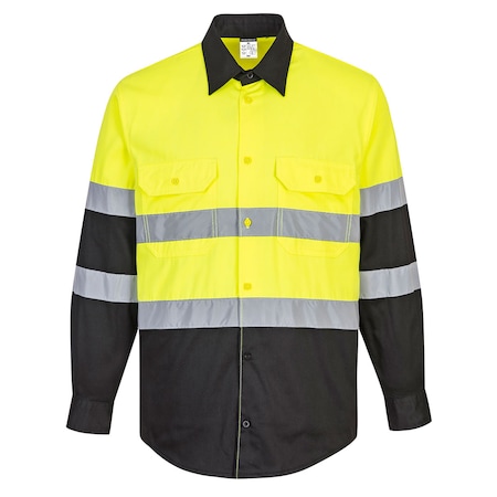 Portwest Hi-Vis Long Sleeve Work Shirt, Class 2, Type R, Polyester/Cotton Fabric, Yellow/Black, 3XL E066