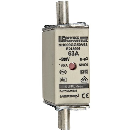 Mersen Fuse Link, E21 Series, 63A, Time-Delay, 500V AC, Square E213996