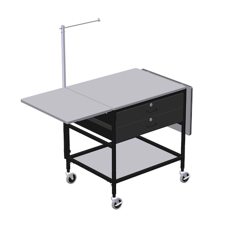 Irsg Mobile Table with Drop Leaves, 2 Drwrs, Telescoping Arm & Btm Shlf ERGO-32-K9