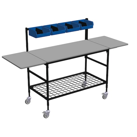Irsg Large Mobile Table w/Drop Lves, Bin Rack, 4 Sort Bins & Btm Grid Shlf ERGO-50-K5