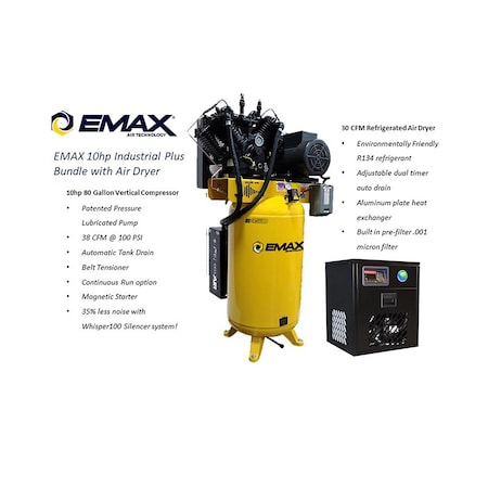Emax Compressor, Verticle, 58CFM, Dryer Bundle - 208 Voltage ESP10V080V1PK