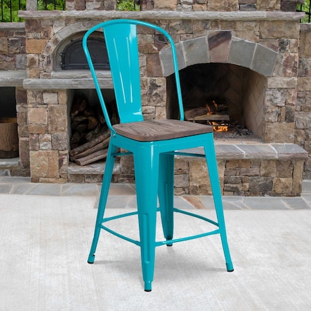 Flash Furniture Metal Counter Stool, 24", Teal ET-3534-24-CB-WD-GG