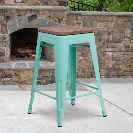 Flash Furniture No Back Metal Stool, 24", Mint ET-BT3503-24-MINT-WD-GG