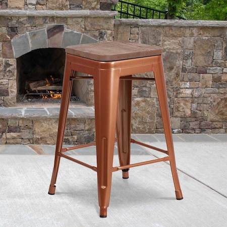 Flash Furniture No Back Metal Stool, 24", Copper ET-BT3503-24-POC-WD-GG