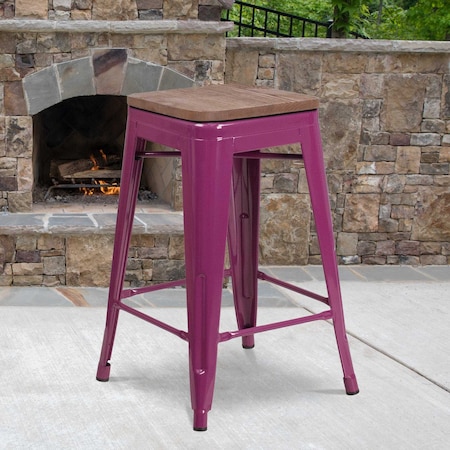 Flash Furniture No Back Metal Stool, 24", Purple ET-BT3503-24-PUR-WD-GG