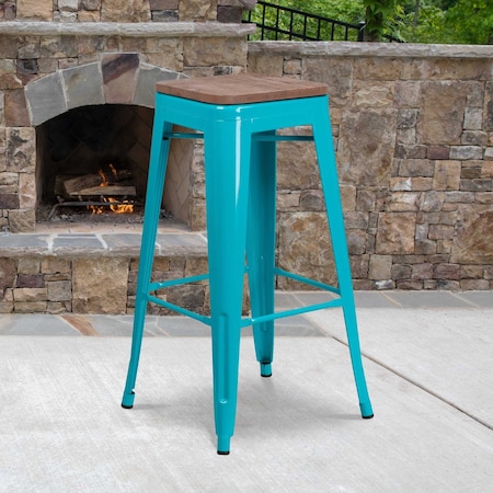 Flash Furniture No Back Metal Stool, 30", Teal ET-BT3503-30-CB-WD-GG