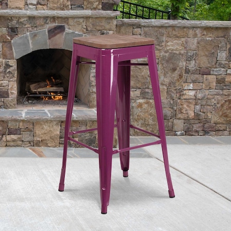 Flash Furniture No Back Metal Stool, 30", Purple ET-BT3503-30-PUR-WD-GG