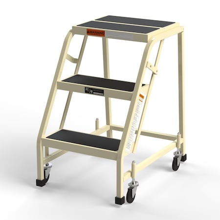 Ega Products Office Rolling Ladder, 3 Steps, 30"H Top Step, No Handrails, Vinyl Tread, 450 lbs. Capacity F004