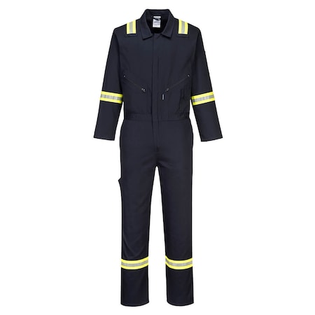 Portwest Enhanced Cotton Coverall, S, 100% Cotton, Navy, Small F129